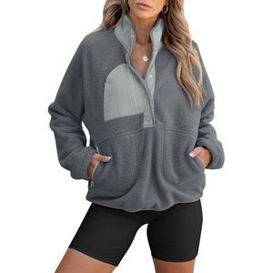 image:imageANRABESS Women Fuzzy Fleece Pullover Sherpa Jackets  Long Sleeve Button Down Warm Soft Color Block Sweatshirt with PocketsGrey