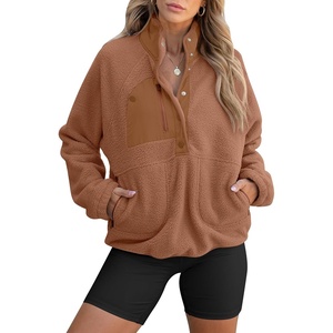 image:imageANRABESS Women Fuzzy Fleece Pullover Sherpa Jackets  Long Sleeve Button Down Warm Soft Color Block Sweatshirt with PocketsLight Brown
