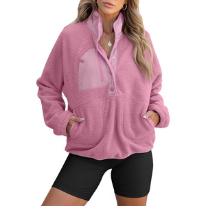 image:imageANRABESS Women Fuzzy Fleece Pullover Sherpa Jackets  Long Sleeve Button Down Warm Soft Color Block Sweatshirt with PocketsPink