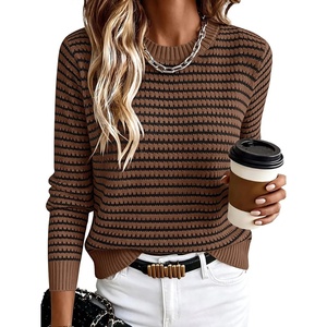 image:imageANRABESS Women Long Sleeve Striped Crochet Sweater Top  Crew Neck Knit Pullover Comfy Soft Lightweight Clothes Casual Daily Wear Travel amp Vacation Fall Spring Trendy OutfitsDark Brown Black