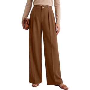 image:imageANRABESS Womens High Waisted Wide Leg Dress Work Pants  Office Business Casual Trousers Elastic Waist Pleated Palazzo Slacks with Pockets Fall Summer Spring OutfitsCaramel