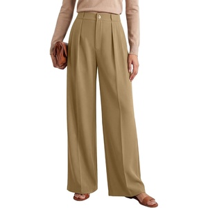 image:imageANRABESS Womens High Waisted Wide Leg Dress Work Pants  Office Business Casual Trousers Elastic Waist Pleated Palazzo Slacks with Pockets Fall Summer Spring OutfitsKhaki