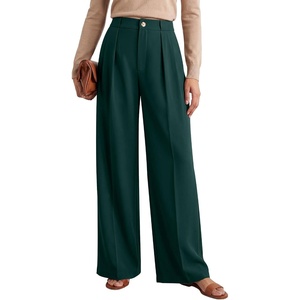 image:imageANRABESS Womens High Waisted Wide Leg Dress Work Pants  Office Business Casual Trousers Elastic Waist Pleated Palazzo Slacks with Pockets Fall Summer Spring OutfitsDark Green