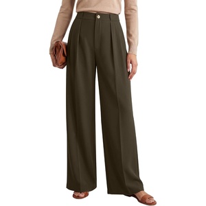 image:imageANRABESS Womens High Waisted Wide Leg Dress Work Pants  Office Business Casual Trousers Elastic Waist Pleated Palazzo Slacks with Pockets Fall Summer Spring OutfitsCoffee