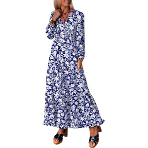 image:imageANRABESS Womens Long Sleeve Boho Maxi Dress 2026 Fall V Neck Floral Striped Casual Loose Fit Beach Vacation DressesFloral Blue