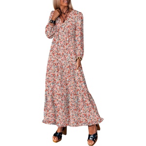 image:imageANRABESS Womens Long Sleeve Boho Maxi Dress 2026 Fall V Neck Floral Striped Casual Loose Fit Beach Vacation DressesFloral Pink