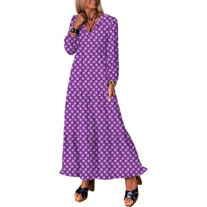 image:imageANRABESS Womens Long Sleeve Boho Maxi Dress 2026 Fall V Neck Floral Striped Casual Loose Fit Beach Vacation DressesFloral Purple