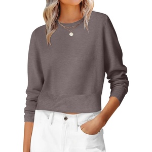 image:imageANRABESS Womens Long Sleeve Sweaters Cropped Crew Neck  Business Casual TopsLight Weight Comfy KnitPullover Short SweaterBasic ClassicFall Fashion Winter Layer ClothesNutmeg
