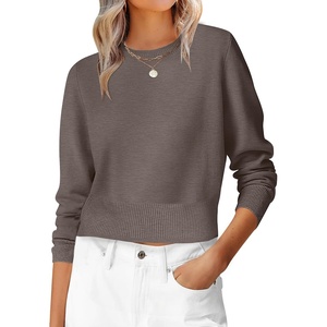 image:imageANRABESS Womens Long Sleeve Sweaters Cropped Crew Neck  Business Casual TopsLight Weight Comfy KnitPullover Short SweaterBasic ClassicFall Fashion Winter Layer ClothesCoffee