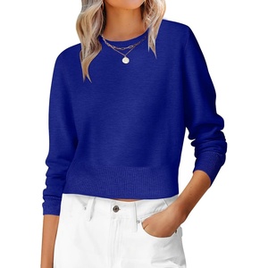 image:imageANRABESS Womens Long Sleeve Sweaters Cropped Crew Neck  Business Casual TopsLight Weight Comfy KnitPullover Short SweaterBasic ClassicFall Fashion Winter Layer ClothesRoyal Blue