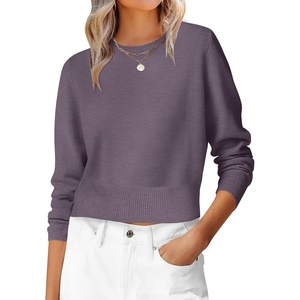 image:imageANRABESS Womens Long Sleeve Sweaters Cropped Crew Neck  Business Casual TopsLight Weight Comfy KnitPullover Short SweaterBasic ClassicFall Fashion Winter Layer ClothesDeep Purple