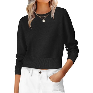 image:imageANRABESS Womens Long Sleeve Sweaters Cropped Crew Neck  Business Casual TopsLight Weight Comfy KnitPullover Short SweaterBasic ClassicFall Fashion Winter Layer ClothesBlack