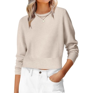 image:imageANRABESS Womens Long Sleeve Sweaters Cropped Crew Neck  Business Casual TopsLight Weight Comfy KnitPullover Short SweaterBasic ClassicFall Fashion Winter Layer ClothesLight Almond