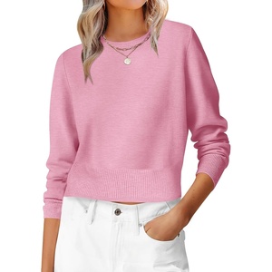 image:imageANRABESS Womens Long Sleeve Sweaters Cropped Crew Neck  Business Casual TopsLight Weight Comfy KnitPullover Short SweaterBasic ClassicFall Fashion Winter Layer ClothesCoral Pink