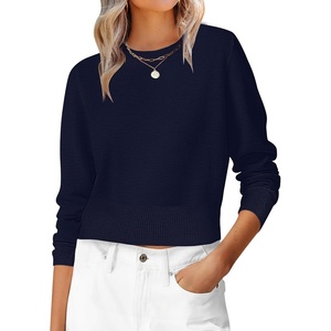 image:imageANRABESS Womens Long Sleeve Sweaters Cropped Crew Neck  Business Casual TopsLight Weight Comfy KnitPullover Short SweaterBasic ClassicFall Fashion Winter Layer ClothesNavy Blue