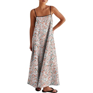 image:imageANRABESS Womens Summer Maxi Dress Casual Spaghetti Straps Sundress Flowy Long Dresses with Pocket 2026 Beach Vacation Outfits Floral Orange White S