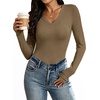image:imageANRABESS Long Sleeve Shirts for Women Wool Blend Tops  V Neck Comfy Soft Lightweight Sweater Slim Fit Knit Daily Travel Going Out Basic Casual Fall Spring Transition OutfitsLight Brown