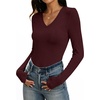 image:imageANRABESS Long Sleeve Shirts for Women Wool Blend Tops  V Neck Comfy Soft Lightweight Sweater Slim Fit Knit Daily Travel Going Out Basic Casual Fall Spring Transition OutfitsWine Red