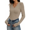 image:imageANRABESS Long Sleeve Shirts for Women Wool Blend Tops  V Neck Comfy Soft Lightweight Sweater Slim Fit Knit Daily Travel Going Out Basic Casual Fall Spring Transition OutfitsLight Khaki