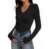 image:imageANRABESS Long Sleeve Shirts for Women Wool Blend Tops  V Neck Comfy Soft Lightweight Sweater Slim Fit Knit Daily Travel Going Out Basic Casual Fall Spring Transition OutfitsBlack