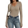 image:imageANRABESS Long Sleeve Shirts for Women Wool Blend Tops  V Neck Comfy Soft Lightweight Sweater Slim Fit Knit Daily Travel Going Out Basic Casual Fall Spring Transition OutfitsLight Khaki
