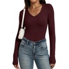 image:imageANRABESS Long Sleeve Shirts for Women Wool Blend Tops  V Neck Comfy Soft Lightweight Sweater Slim Fit Knit Daily Travel Going Out Basic Casual Fall Spring Transition OutfitsWine Red