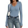 image:imageANRABESS Long Sleeve Shirts for Women Wool Blend Tops  V Neck Comfy Soft Lightweight Sweater Slim Fit Knit Daily Travel Going Out Basic Casual Fall Spring Transition OutfitsBlue