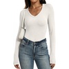 image:imageANRABESS Long Sleeve Shirts for Women Wool Blend Tops  V Neck Comfy Soft Lightweight Sweater Slim Fit Knit Daily Travel Going Out Basic Casual Fall Spring Transition OutfitsWhite