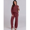 image:imageANRABESS Lounge Sets for Women Fuzzy Fleece Pajama Set  2 Piece Knit Sweater Fall Outfits Long Sleeve Top amp Wide Leg Pants Winter Cozy Matching Pjs Comfy 2026 Loungewear ClothesWine Red