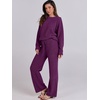 image:imageANRABESS Lounge Sets for Women Fuzzy Fleece Pajama Set  2 Piece Knit Sweater Fall Outfits Long Sleeve Top amp Wide Leg Pants Winter Cozy Matching Pjs Comfy 2026 Loungewear ClothesDeep Viole