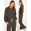 image:imageANRABESS Sweatsuits for Women 2 Piece Outfit 2026 Fall Matching Lounge Sets  Striped Half Zip Fleece Pullover Sweat Set Wide Leg Sweatpants amp Pockets Trendy Fashion Track Suits Casual Winter ClothesBrown