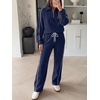 image:imageANRABESS Sweatsuits for Women 2 Piece Outfit 2026 Fall Matching Lounge Sets  Striped Half Zip Fleece Pullover Sweat Set Wide Leg Sweatpants amp Pockets Trendy Fashion Track Suits Casual Winter ClothesNavy Blue