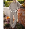 image:imageANRABESS Two Piece Sets for Women Striped Lounge Set  Oversized Mock Neck Sweatshirts amp Wide Leg Pants Airport Travel Outfit 2026 Fall Winter Fashion Cozy Matching SweatsuitsLight Brown White Stripe