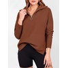 image:imageANRABESS Women Long Sleeve Quarter Zip Pullover Fall Sweater  Collared Lapel V Neck ShirtsSoft Ribbed Knit Top for LeggingsWork Business Casual OutfitsTravel Vacation ClothingCaramel