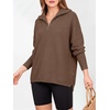 image:imageANRABESS Women Long Sleeve Quarter Zip Pullover Fall Sweater  Collared Lapel V Neck ShirtsSoft Ribbed Knit Top for LeggingsWork Business Casual OutfitsTravel Vacation ClothingAlmond