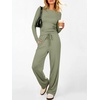 image:imageANRABESS Womens 2 Piece Lounge Sets 2026 Fall Trendy Outfits  Long Sleeve Side Ruching Top Wide Leg Drawstring Pants with Pockets Soft Comfy Airport Travel Matching Set Winter ClothesLight Green