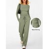 image:imageANRABESS Womens 2 Piece Lounge Sets 2026 Fall Trendy Outfits  Long Sleeve Side Ruching Top Wide Leg Drawstring Pants with Pockets Soft Comfy Airport Travel Matching Set Winter ClothesLight Green