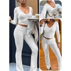 image:imageANRABESS Womens 2 Piece Outfits 2026 Fall Lounge Set  Airport Clothes Stretchy Athleisure Workout Set Winter Clothing Sideruched Top High Waist Flared PantsLight Grey