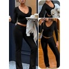 image:imageANRABESS Womens 2 Piece Outfits 2026 Fall Lounge Set  Airport Clothes Stretchy Athleisure Workout Set Winter Clothing Sideruched Top High Waist Flared PantsBlack