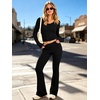 image:imageANRABESS Womens 2 Piece Outfits 2026 Fall Lounge Set  Airport Clothes Stretchy Athleisure Workout Set Winter Clothing Sideruched Top High Waist Flared PantsBlack