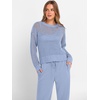 image:imageANRABESS Womens 2 Piece Outfits Crochet Sheer Knit Sweater Top Wide Leg Pants Lounge Set Sweatsuit 2026 Fall Travel ClothesBlue