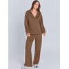 image:imageANRABESS Womens 2 Piece Outfits Matching Lounge Sweat Sets  Polo Sweatshirts amp Wide Leg Pants Airport Travel Outfit Soft Comfy 2026 Fall Winter Athletic ClothingCamel