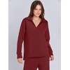 image:imageANRABESS Womens 2 Piece Outfits Matching Lounge Sweat Sets  Polo Sweatshirts amp Wide Leg Pants Airport Travel Outfit Soft Comfy 2026 Fall Winter Athletic ClothingWine Red