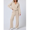 image:imageANRABESS Womens 2 Piece Outfits Matching Lounge Sweat Sets  Polo Sweatshirts amp Wide Leg Pants Airport Travel Outfit Soft Comfy 2026 Fall Winter Athletic ClothingLighter Khaki