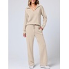 image:imageANRABESS Womens 2 Piece Outfits Matching Lounge Sweat Sets  Polo Sweatshirts amp Wide Leg Pants Airport Travel Outfit Soft Comfy 2026 Fall Winter Athletic ClothingLighter Khaki