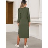 image:imageANRABESS Womens 34 Sleeve Midi T Shirt Fall Dresses  Striped Solid FloralLong Sleeve Slit Crew Neck ampChest Pocket2026 Fall OutfitsCasual Travel Vacation ClothesSummer SpringArmy Green