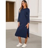 image:imageANRABESS Womens 34 Sleeve Midi T Shirt Fall Dresses  Striped Solid FloralLong Sleeve Slit Crew Neck ampChest Pocket2026 Fall OutfitsCasual Travel Vacation ClothesSummer SpringNavy Blue