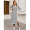 image:imageANRABESS Womens 34 Sleeve Midi T Shirt Fall Dresses  Striped Solid FloralLong Sleeve Slit Crew Neck ampChest Pocket2026 Fall OutfitsCasual Travel Vacation ClothesSummer SpringWhite Black Stripe