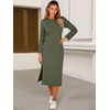 image:imageANRABESS Womens 34 Sleeve Midi T Shirt Fall Dresses  Striped Solid FloralLong Sleeve Slit Crew Neck ampChest Pocket2026 Fall OutfitsCasual Travel Vacation ClothesSummer SpringArmy Green