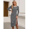 image:imageANRABESS Womens 34 Sleeve Midi T Shirt Fall Dresses  Striped Solid FloralLong Sleeve Slit Crew Neck ampChest Pocket2026 Fall OutfitsCasual Travel Vacation ClothesSummer SpringBlack White Stripe